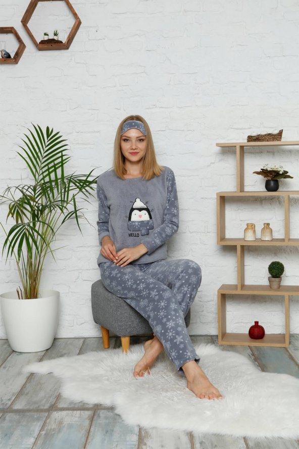 Kadın Uzun Kollu Alt Polar Üst Kışlık Pijama Takımı 1622 - 4