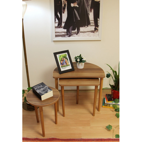 Tyche Zigon Sehpa 3 Lü MDF Üst Tabla - Ağaç Malzeme Ayak - 5