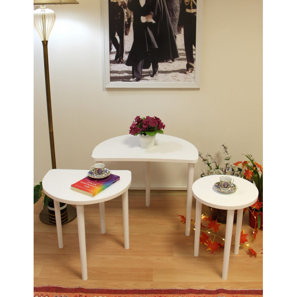 Tyche Zigon Sehpa 3 Lü MDF Üst Tabla - Ağaç Malzeme Ayak - 6