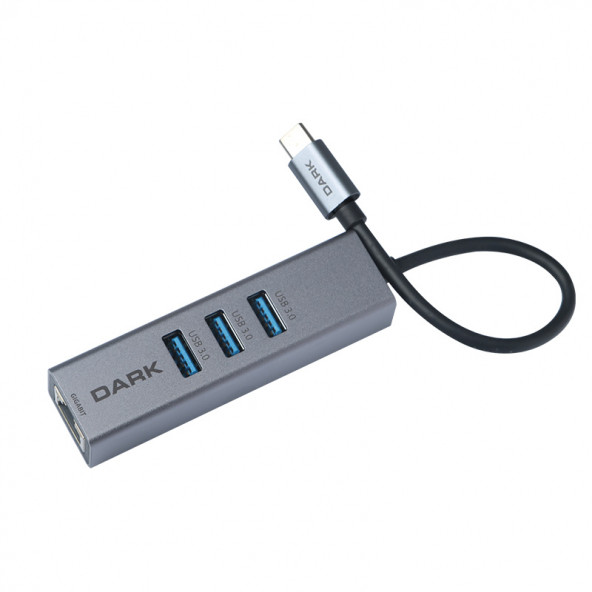 Dark USB3.1 Type C - 3 x USB3.0 HUB ve 1 x Gigabit Ethernet (DK-AC-U31X3GL)