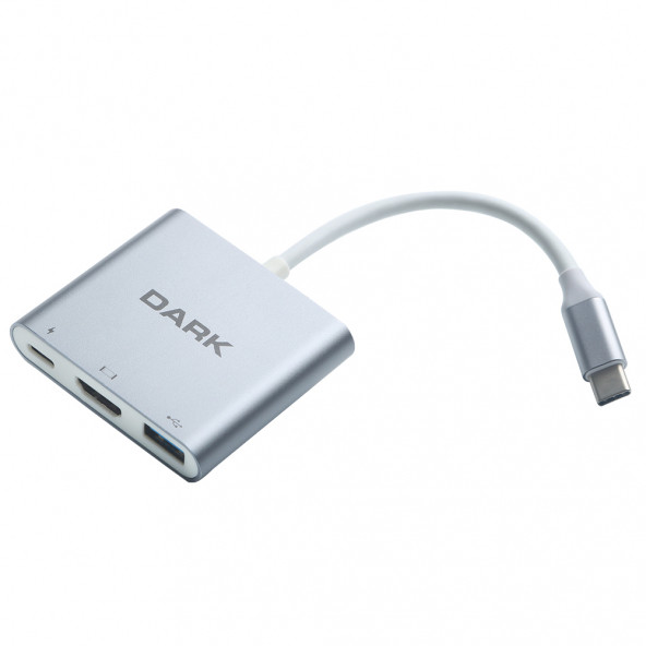Dark 3in1 USB3.1 Type C Erkek - HDMI Dönüştürücü - 4K UHD/USB 3.1 Type C Şarj Dönüştürücü(DK-AC-U31X32)