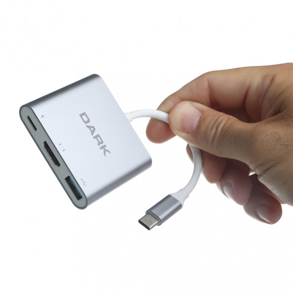Dark 3in1 USB3.1 Type C Erkek - HDMI Dönüştürücü - 4K UHD/USB 3.1 Type C Şarj Dönüştürücü(DK-AC-U31X32) - 3