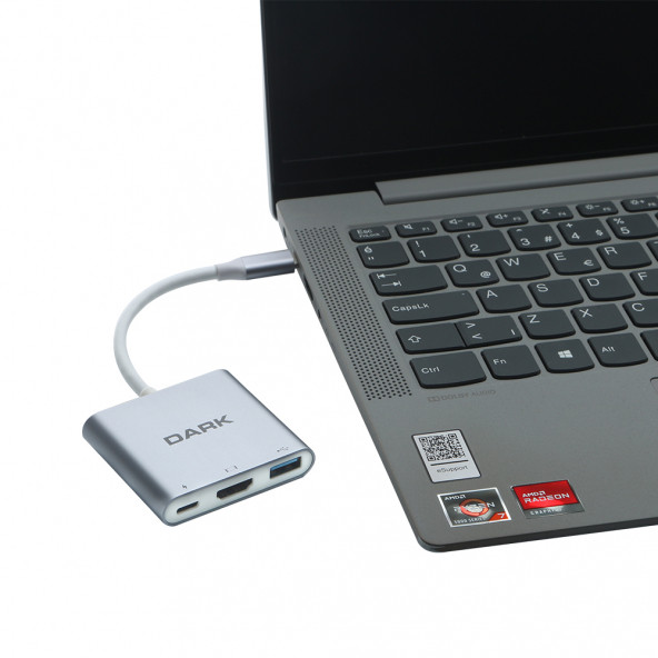 Dark 3in1 USB3.1 Type C Erkek - HDMI Dönüştürücü - 4K UHD/USB 3.1 Type C Şarj Dönüştürücü(DK-AC-U31X32) - 5