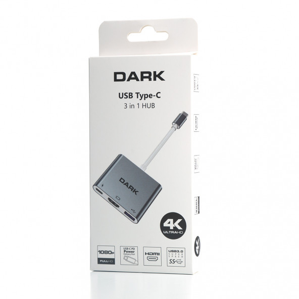 Dark 3in1 USB3.1 Type C Erkek - HDMI Dönüştürücü - 4K UHD/USB 3.1 Type C Şarj Dönüştürücü(DK-AC-U31X32) - 6