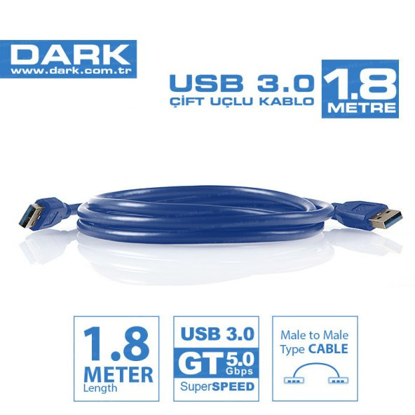 Dark USB 3.0 1.8m USB to USB Bağlantı Kablosu (DK-CB-USB3AL180)