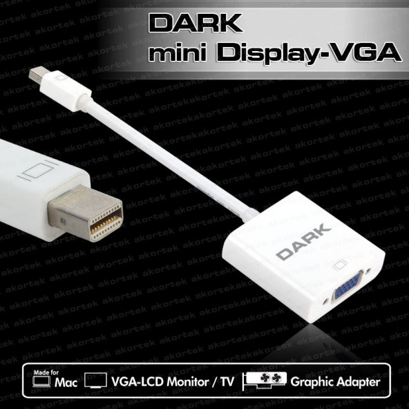 Dark Mini Display Port –VGA Aktif Dönüştürücü - Apple Macbook Pro Air Retina uyumlu- (DK-HD-AMDPXVGA)