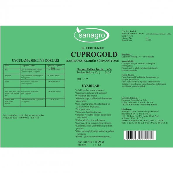 Cuprogold  Bakıroksiklorür Süspansiyonu 1 lt - 5