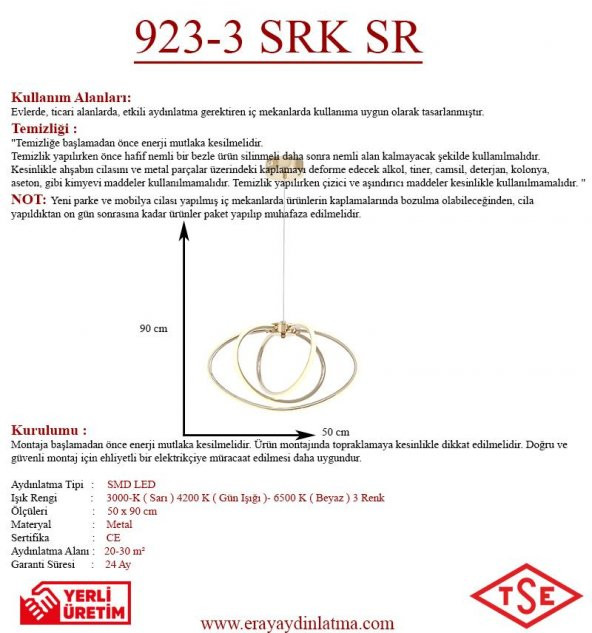 Eray Aydınlatma 923-3 Sarı Sarkıt Led Avize - 3