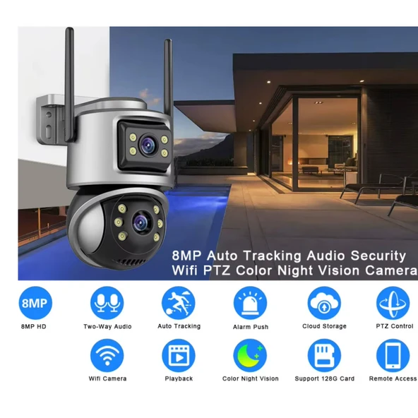 Ozmik  CMR61 8MP Wifi PTZ Dış Mekan Kamera  4K Çift Lens İki Yönlü Ses Video Gözetim - 4