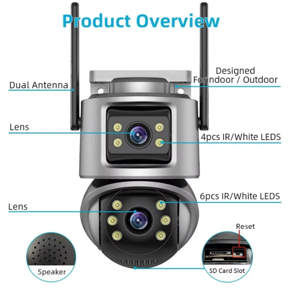 Ozmik  CMR61 8MP Wifi PTZ Dış Mekan Kamera  4K Çift Lens İki Yönlü Ses Video Gözetim - 8