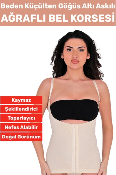 Özel Üretim Vücut Şekillendirici Beden Küçülten Toparlayıcı Gögüs Altı Ağraflı Askılı Bel Korse ürün görseli