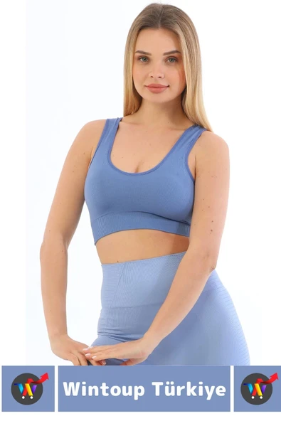 Göğüs Toparlayıcı Sarkma Önleyen Gündelik Spor Kullanım Şık Kalın Askılı Fitilli Crop Büstiyer - 2