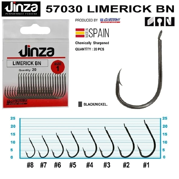 Jinza 57030 Limerik Bn Siyah Olta İğnesi 20’Li Paket No:5 - 2