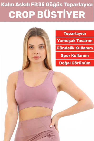 Göğüs Toparlayıcı Sarkma Önleyen Gündelik Spor Kullanım Şık Kalın Askılı Fitilli Crop Büstiyer