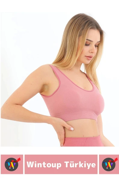 Göğüs Toparlayıcı Sarkma Önleyen Gündelik Spor Kullanım Şık Kalın Askılı Fitilli Crop Büstiyer - 2
