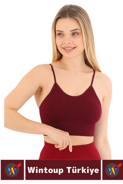 Göğüs Toparlayıcı Sarkma Önleyen Gündelik Spor Kullanım Şık İnce Askılı Pedli Çizgili Crop Büstiyer - 2