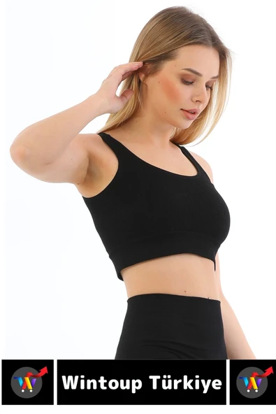 Göğüs Toparlayıcı Sarkma Önleyen Gündelik Spor Kullanım Şık Kalın Askılı Çizgili Crop Büstiyer - 3