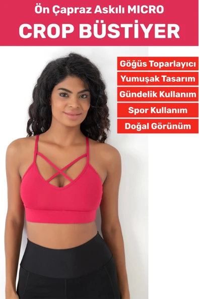 Göğüs Toparlayan Sarkma Önleyen Spor Gündelik Kullanım Şık Ön Çapraz Askı Detay Micro Crop Büstiyer