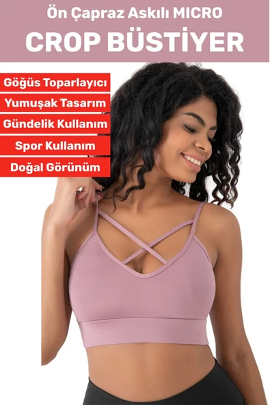Göğüs Toparlayan Sarkma Önleyen Spor Gündelik Kullanım Şık Ön Çapraz Askı Detay Micro Crop Büstiyer