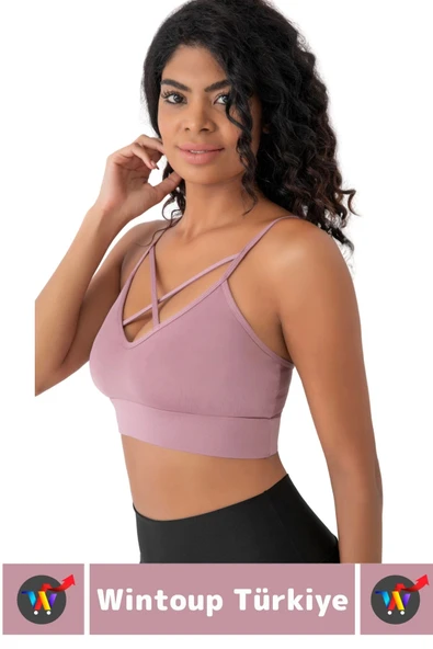Göğüs Toparlayan Sarkma Önleyen Spor Gündelik Kullanım Şık Ön Çapraz Askı Detay Micro Crop Büstiyer - 2