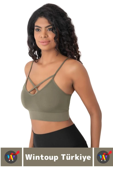 Göğüs Toparlayan Sarkma Önleyen Spor Gündelik Kullanım Şık Ön Çapraz Askı Detay Micro Crop Büstiyer - Resim 2