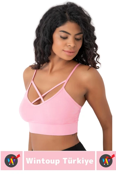 Göğüs Toparlayan Sarkma Önleyen Spor Gündelik Kullanım Şık Ön Çapraz Askı Detay Micro Crop Büstiyer - 3