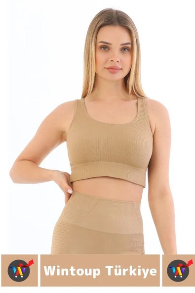 Göğüs Toparlayıcı Sarkma Önleyen Gündelik Spor Kullanım Şık Kalın Askılı Çizgili Crop Büstiyer - 2