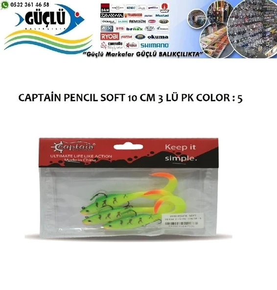Levrek Turna Silikonu Captaın Pencıl Soft 10 Cm 3 Lü Pk Renk : 5 ürün görseli 1