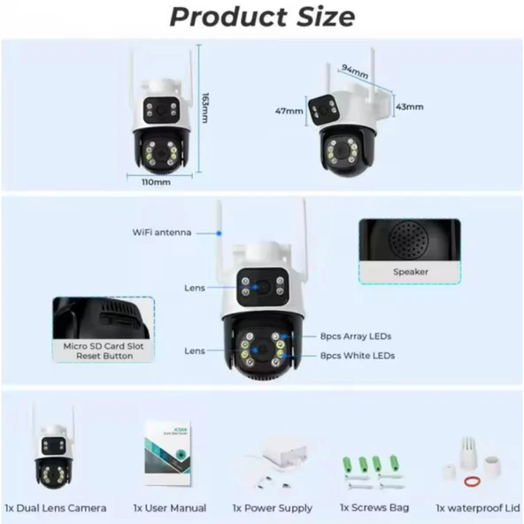 Ozmik CMKR63 4K 8MP PTZ WiFi Kamera Çift Lensli Dış Mekan IP Kamerası İnsan Algılama AI İzleme - 4