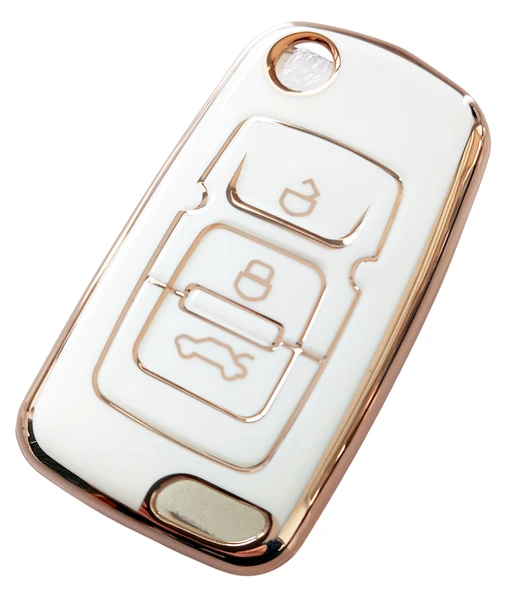 Geely Emgrand Uyumlu Nano Anahtar Kılıfı Kumanda Kılıfı Oto Anahtarlık Beyaz Gold - Resim 2