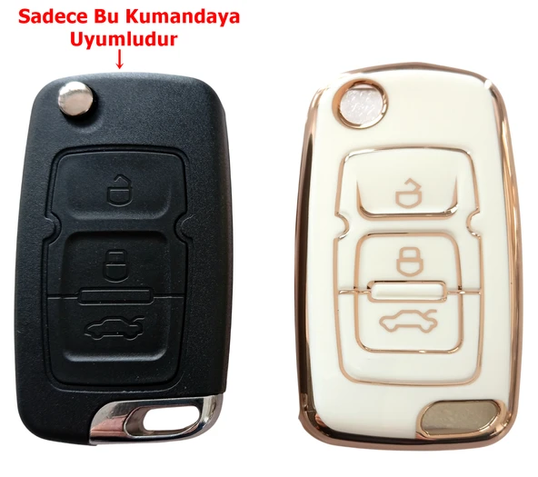 Geely Emgrand Uyumlu Nano Anahtar Kılıfı Kumanda Kılıfı Oto Anahtarlık Beyaz Gold - Resim 4