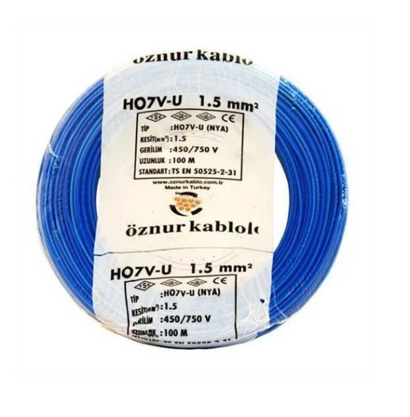 Öznur 1,5 Mm2 Nya Kablo Tek Damar Mavi Kablo 100m ürün görseli 1