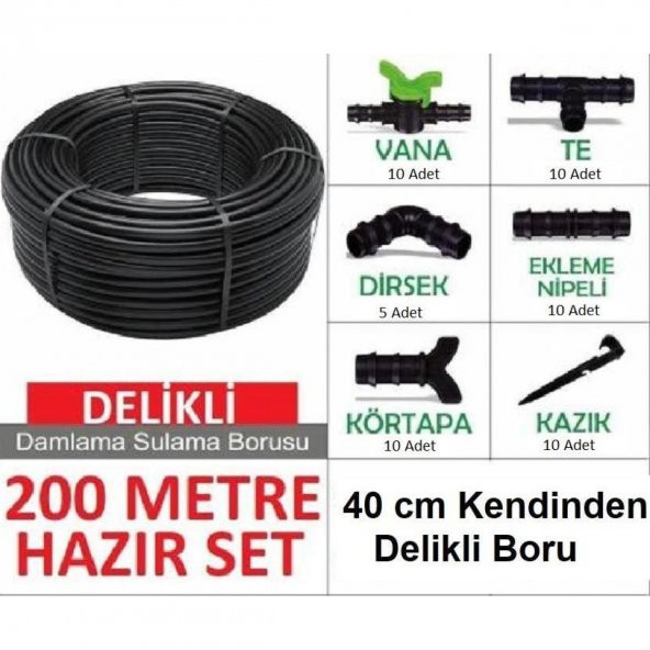 Bahçe Damla Sulama Seti 40 cm Delikli Boru 200 mt - 5