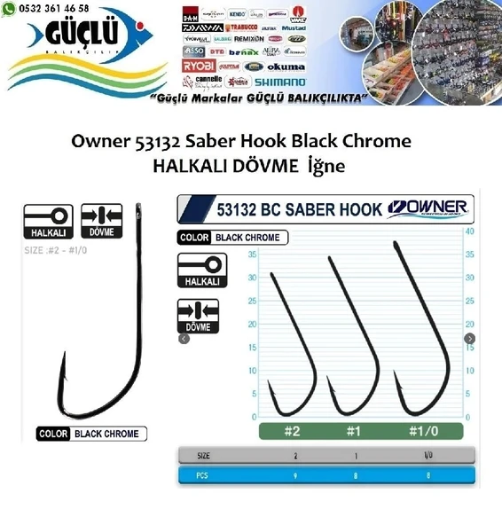 Owner 53132 Black Chrome Halkalı Olta İğnesi No:1/0