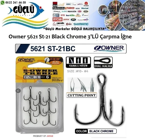 Rapala İğnesi Owner 5621 St-21 Black Chrome 3’Lü İğne No:4 - Resim 2