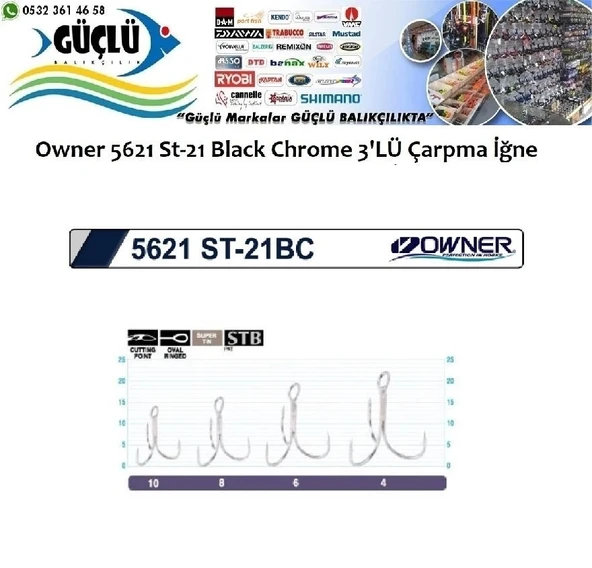 Rapala İğnesi Owner 5621 St-21 Black Chrome 3’Lü İğne No:10 - Resim 3
