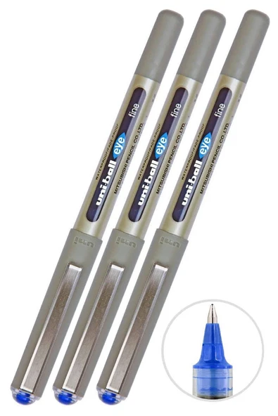 Mavi Pilot Kalem 3 Adet Uniball Eye Fine 0.7 mm Roller Pilot Kalem Ub-157 Roller Uçlu Likit Mürekkepli Pilot Kalem
