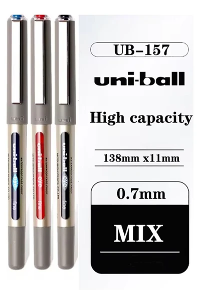 Siyah Pilot Kalem 3 Adet Uniball Eye Fine 0.7 mm Roller Pilot Kalem Ub-157 Roller Uçlu Likit Mürekkepli Pilot Kalem - 4