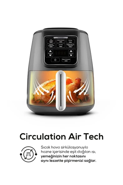 Karaca Air Pro Cook XL 2 in 1 Konuşan Airfryer Space Gray - 5
