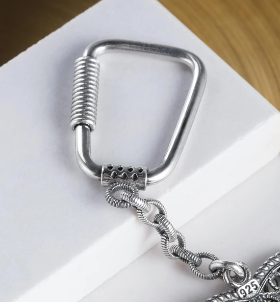 ASLAN BAŞLI TELKARİ GÜMÜŞ ANAHTARLIK - 5