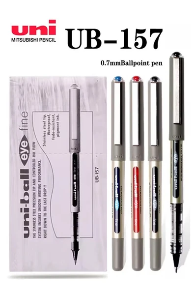 Kırmızı Pilot Kalem 3 Adet Uniball Eye Fine 0.7 mm Roller Pilot Kalem Ub-157 Roller Uçlu Likit Mürekkepli Pilot Kalem - 2