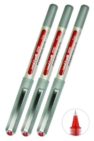 Kırmızı Pilot Kalem 3 Adet Uniball Eye Fine 0.7 mm Roller Pilot Kalem Ub-157 Roller Uçlu Likit Mürekkepli Pilot Kalem