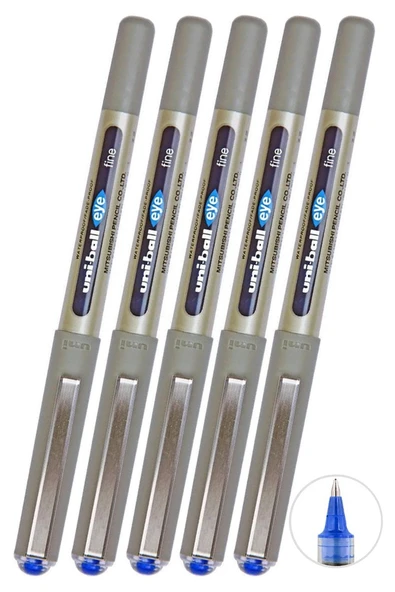Mavi Pilot Kalem 5 Adet Uniball Eye Fine 0.7 mm Roller Pilot Kalem Ub-157 Roller Uçlu Likit Mürekkepli Pilot Kalem