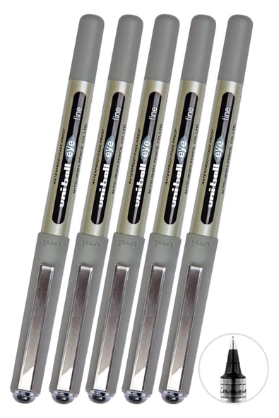 Siyah Pilot Kalem 5 Adet Uniball Eye Fine 0.7 mm Roller Pilot Kalem Ub-157 Roller Uçlu Likit Mürekkepli Pilot Kalem