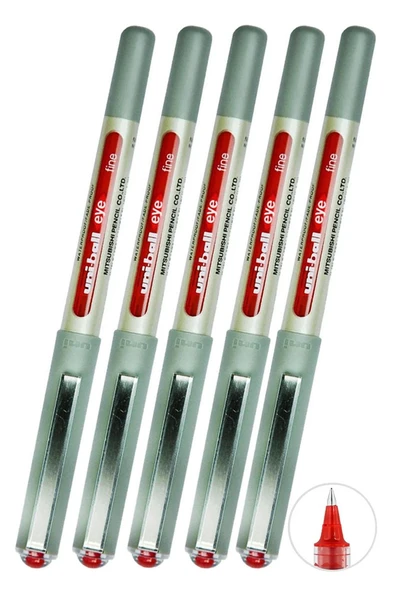 Kırmızı Pilot Kalem 5 Adet Uniball Eye Fine 0.7 mm Roller Pilot Kalem Ub-157 Roller Uçlu Likit Mürekkepli Pilot Kalem