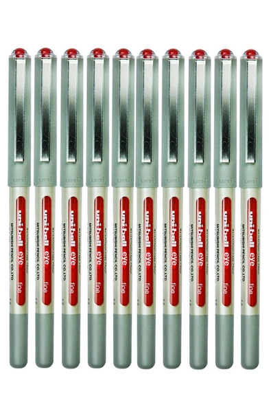 Kırmızı Pilot Kalem 10 Adet Uniball Eye Fine 0.7 mm Roller Pilot Kalem Ub-157 Roller Uçlu Likit Mürekkepli Pilot Kalem