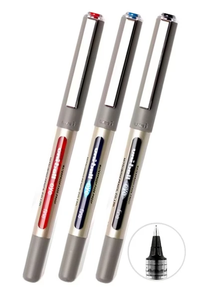 Mavi Siyah Kırmızı Pilot Kalem 3 Adet Uniball Eye Fine 0.7 mm Roller Pilot Kalem Ub-157 Roller Uçlu Likit Mürekkepli