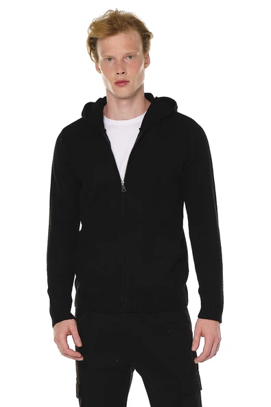 Erkek Regular Fit Fermuarlı Kapüşonlu Pamuklu Triko Hırka - 2