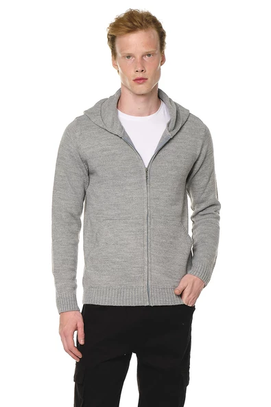Erkek Regular Fit Fermuarlı Kapüşonlu Pamuklu Triko Hırka - 8