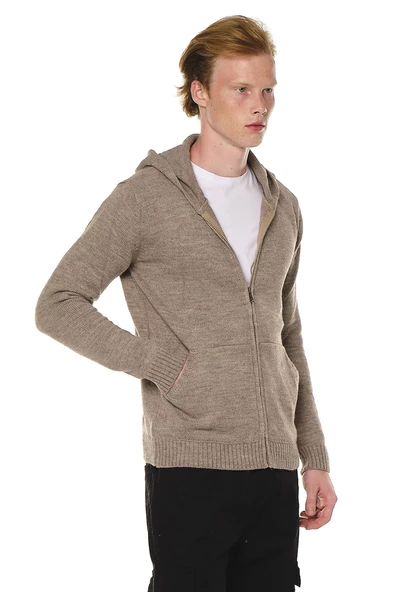 Erkek Regular Fit Fermuarlı Kapüşonlu Pamuklu Triko Hırka - 11